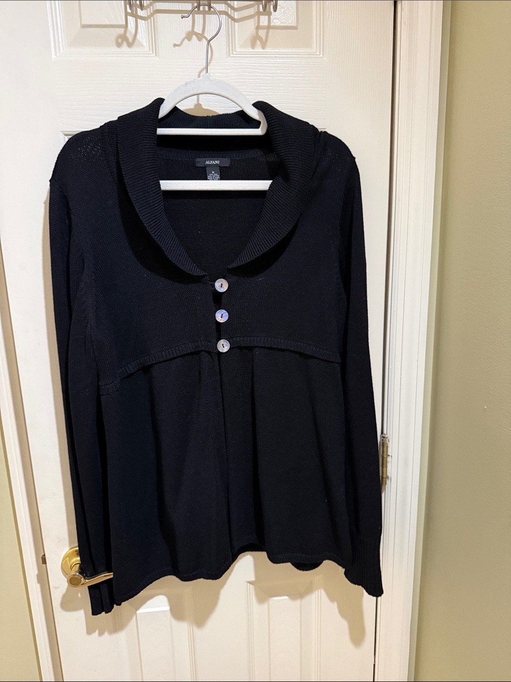 Alfani Black Shawl-Collar Button Front Knit Top